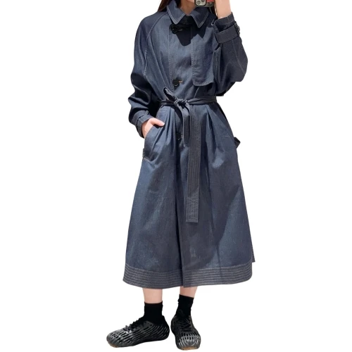 2024 Autumn New Denim Windbreaker Waist Strap Coat Women's Wear Denim Trench Coat  coats for womens  abrigos