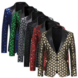 Luxury Sequin Suit Single Button Jacket Men Clothing Fashion Men Wedding Prom Party Plaid Coats Singer Stage Performance Blazers