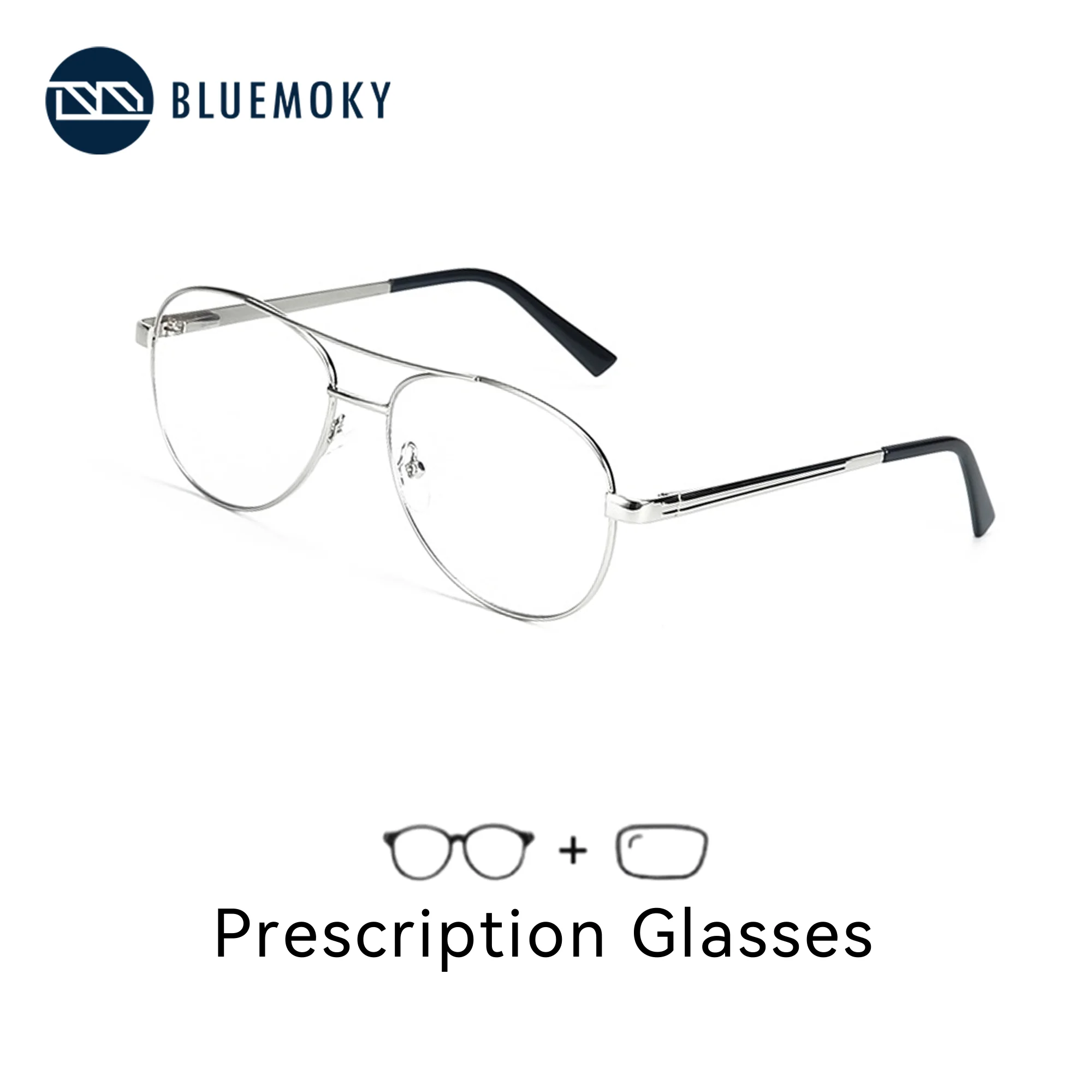 BLUEMOKY Popular Aviator Prescription Eyeglasses for Men Metal Pilot Anti Blue Light Progressive Optical Glasses