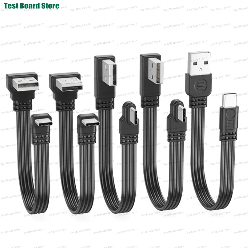Flat Flexible Straight & Up & Down & Left & Right Angled 90 Degree USB Male to Type C Male Charging and Data Cable 10cm/30cm/50c