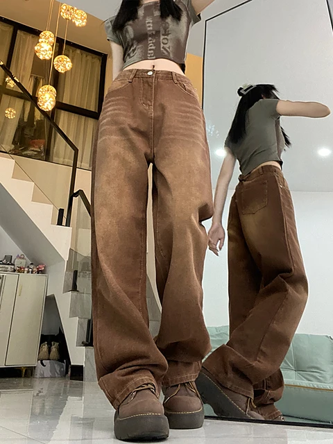 Jeans marroni da donna anni 90 estetica Y2k pantaloni Vintage larghi in Denim moda Harajuku pantaloni larghi da Cowboy a vita alta 2000s vestiti 2023 AliExpress