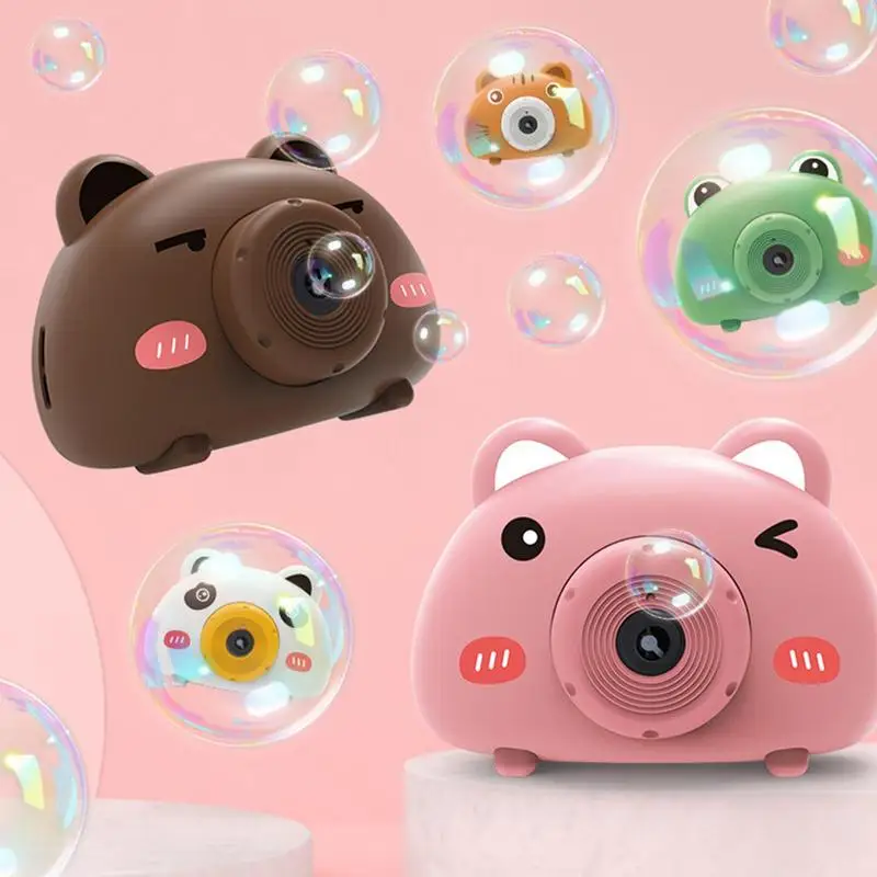 Crianças Cartoon Animal Camera Bubble Machine Toy Outdoor Electric Bubbler Maker para crianças Aniversário Presente Soap Blow Bubbles