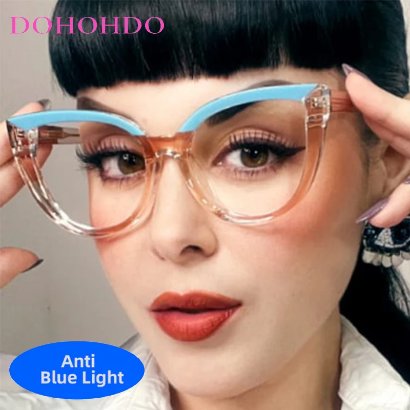 

New Trendy Luxury Retro Big Frame Cat Eye Eyeglasses Brand Designer Computer TR90 Anti-Blue Light Glasses Women For Office Work