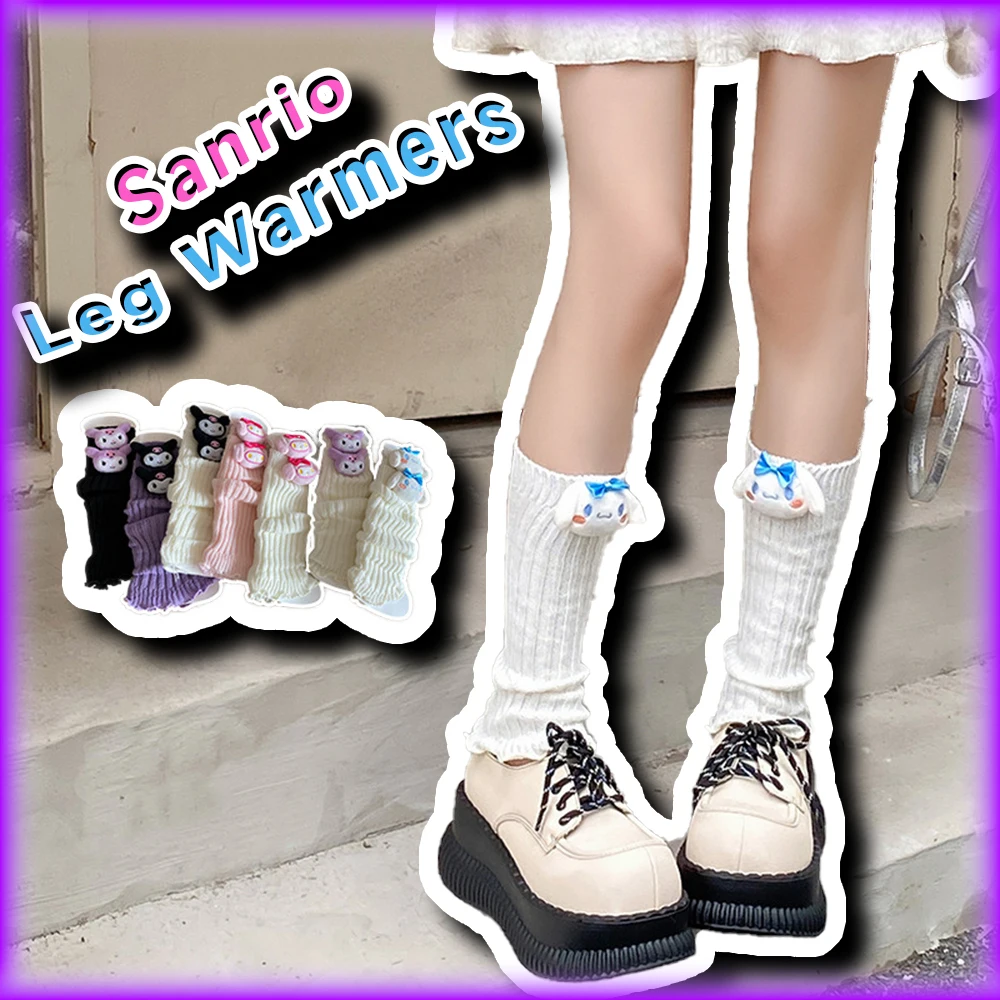 Kawaii Kuromi feminino babados tricotar aquecedores de pernas, Sanrio Anime, Cinnamoroll, minha melodia, boneca de pelúcia fofa, meias Lolita, moda, Y2K