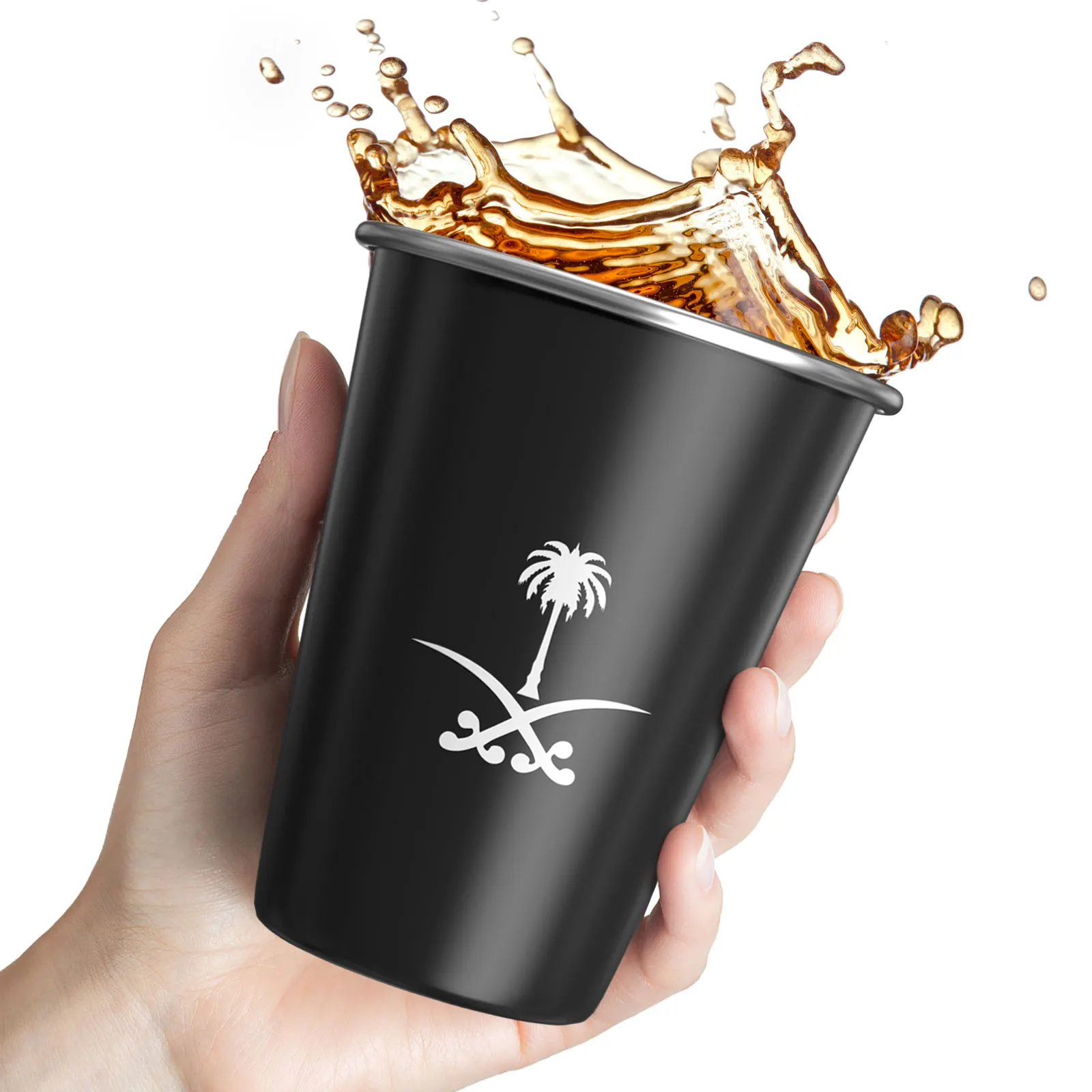 The National Emblem of Saudi Arabia logo Simple design Stainless Steel Mug Water Cup Outdoor Camping Milk Coffee Mug Wholesale