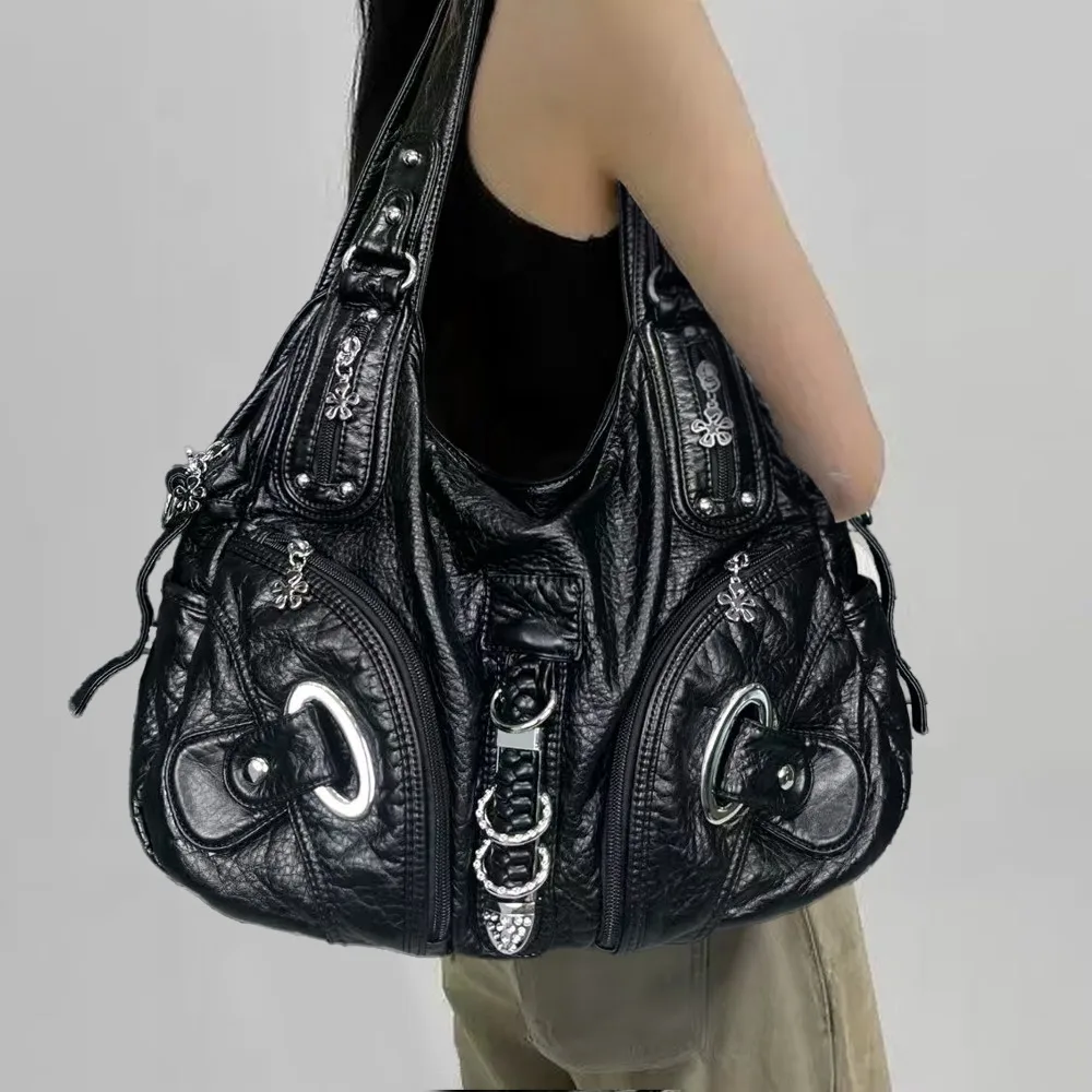 Modische Retro-Y2K-Handtasche für Damen, große Kapazität, mehrere Taschen, Punk-Umhängetasche – Detail 5