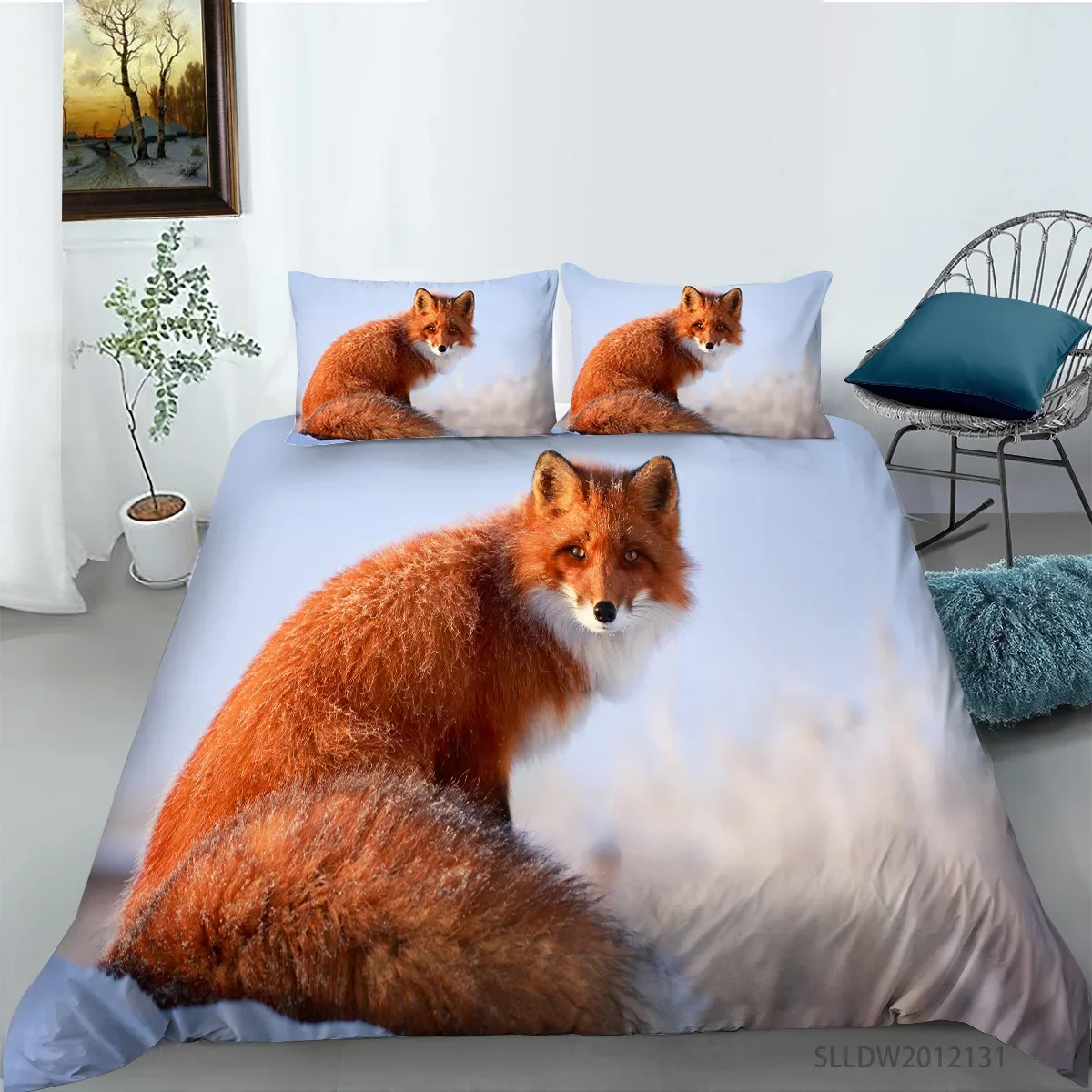 Fox Duvet Cover Set King/Queen Size Orange Lovely Fox Bedding Set for Kids Teens Boys Wild Animal 2/3pcs Polyester Quilt Cover