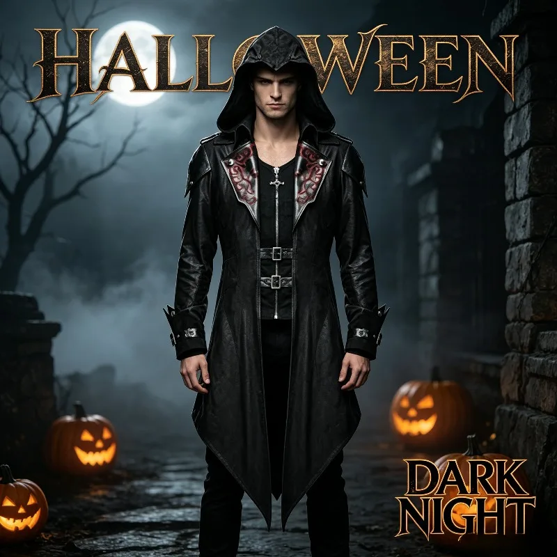 Abrigo Vintage con Parches para Hombre, Tallas S-5XL, Estilo Gótico Medieval, Disfraz de Halloween, Chaqueta de Vampiro para Adultos, Traje para Fiesta o Actuación