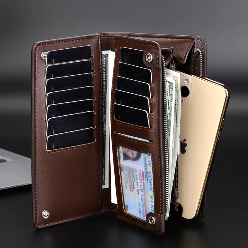 2024 wallet men Vintage PU Leather Long Wallets Coin Pocket Billetera Hombre Man Purse Male ID Card Holder Multi-card Money Bag