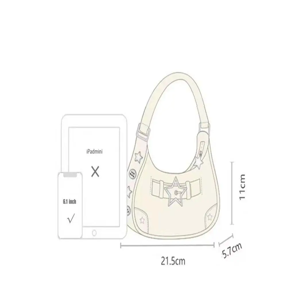 Vintage Star Handbags for Women Fashion Hobos Shoulder Underarm Bag Ladies Clutch Pu Leather Female Armpit Purses Y2k Cool Bag