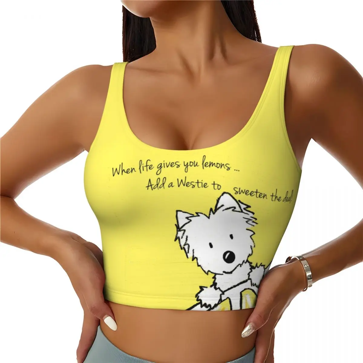 Custom High Impact Life Lemons Westie Dog Sports Bra Women's West Highland White Terrier Gym Workout Yoga Crop Top