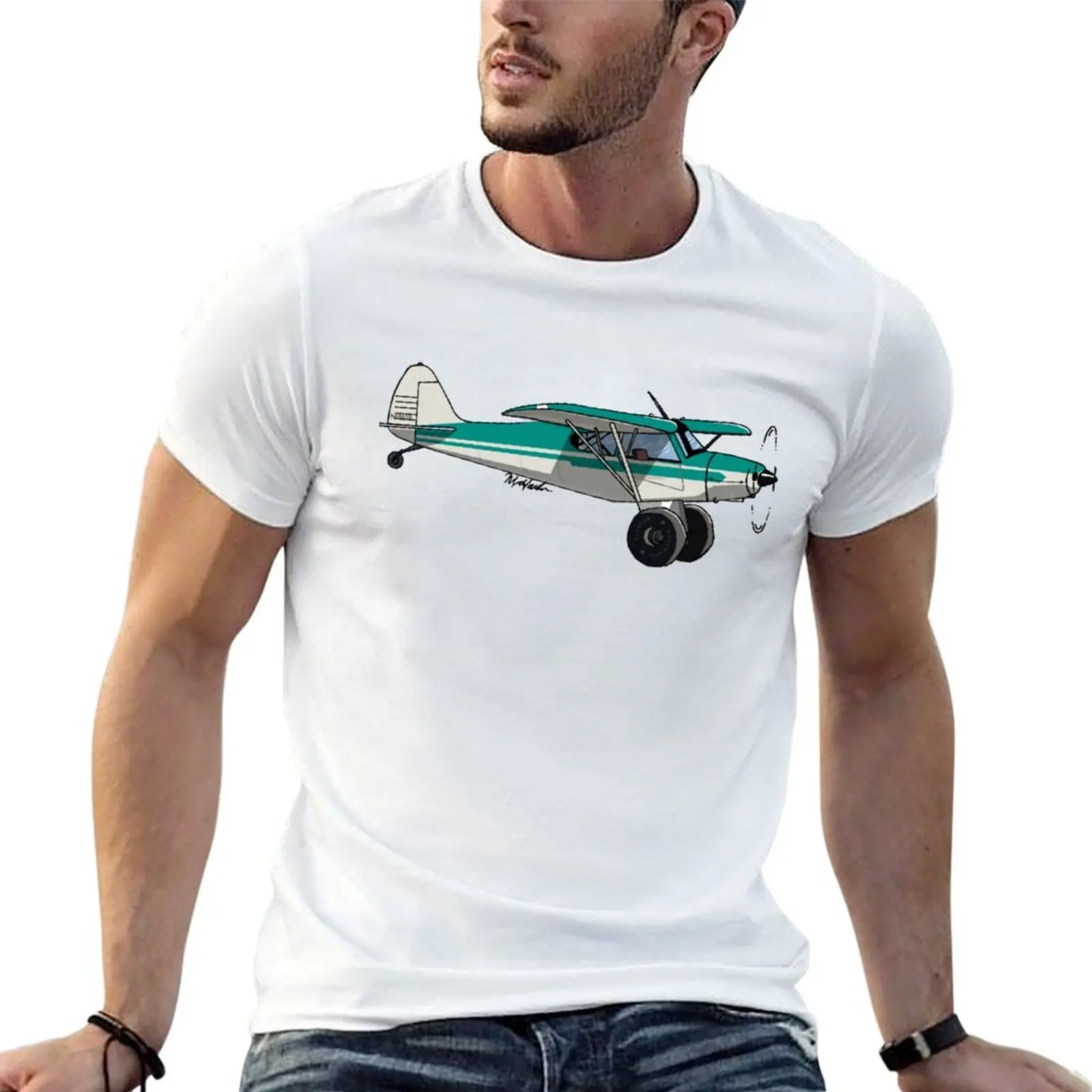 Piper PA 22-20 Blue and White N6865B T-Shirt korean fashion custom t shirt heavy weight t shirts for men