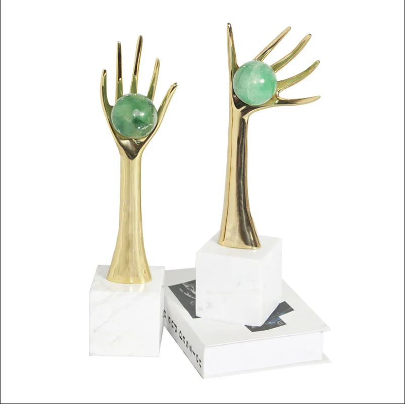 

Modern light luxury copper hand gemstone ornament entrance living room decoration model room TV cabinet soft decoration