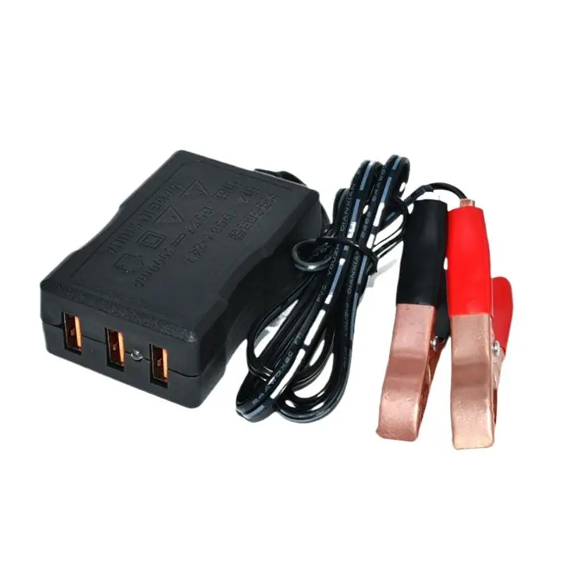 New 1Pcs 12V 24V To 5V Emergency Power USB Adapter With 3USB Ports And Battery Clip For High-Efficient Phone Charging