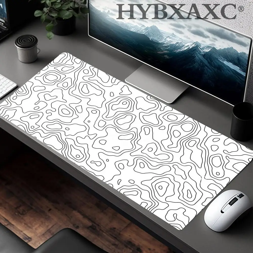 HYBXAXC XXL Desk Mat Black And White Strata Liquid Mousepad Large Abstract Gaming Deskmat With Lockedge Office Non-slip Carpet