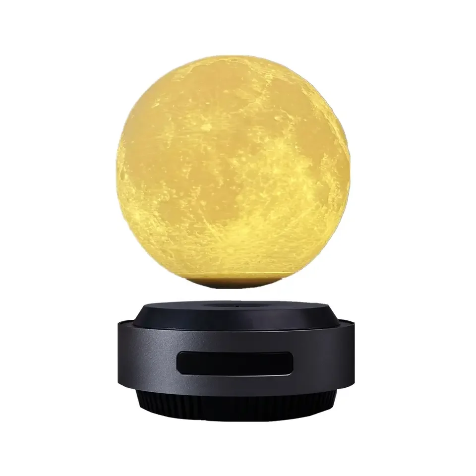 Lampu meja kayu Luna mengambang magnetik, lampu levitasi bulan pengangkat otomatis