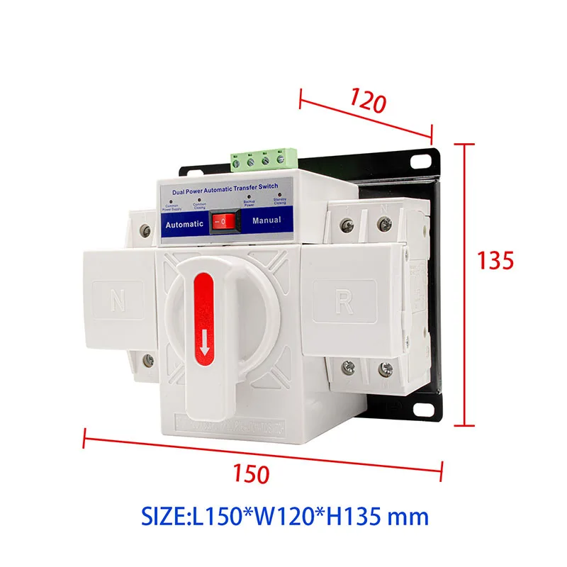 ATS Automatic Transfer Switch 2P 63A Dual Power Supply 220V 110V 50/60Hz Manual Changeover Switch with Miniature Circuit Breaker