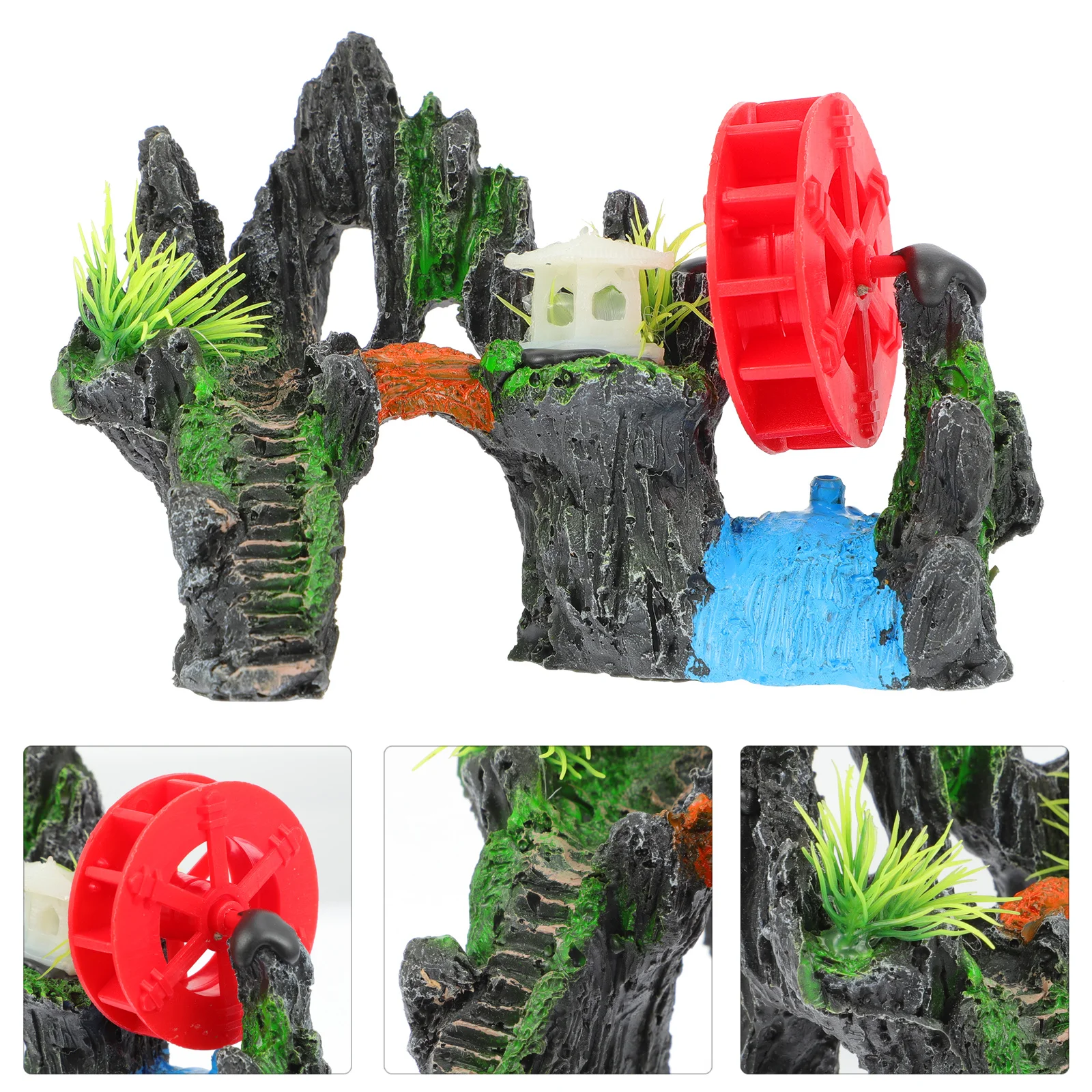 

1Pcs Realistic Aquarium Rockery Waterwheel Decor Resin Fish Tank Ornament with Rotating Wheel for Lifelike Landscape and Desktop