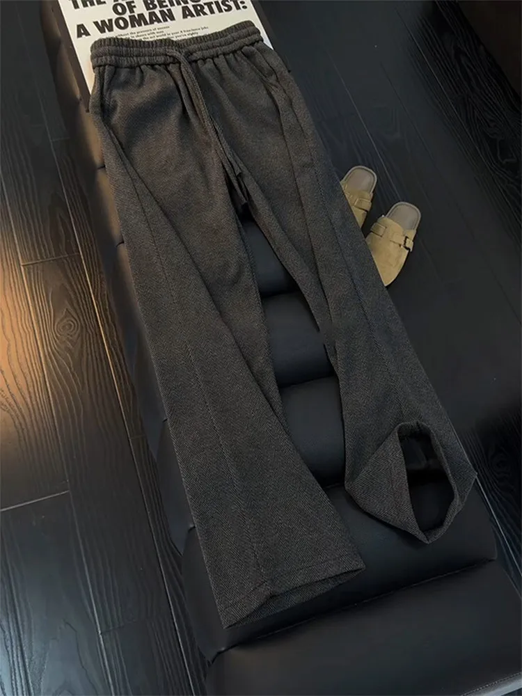 

Thiened Fce Men's Straight Leg Pants Winter Casual Trousers Wide Leg Sports Pants mid Waist Polyester Fiber Non-ironed