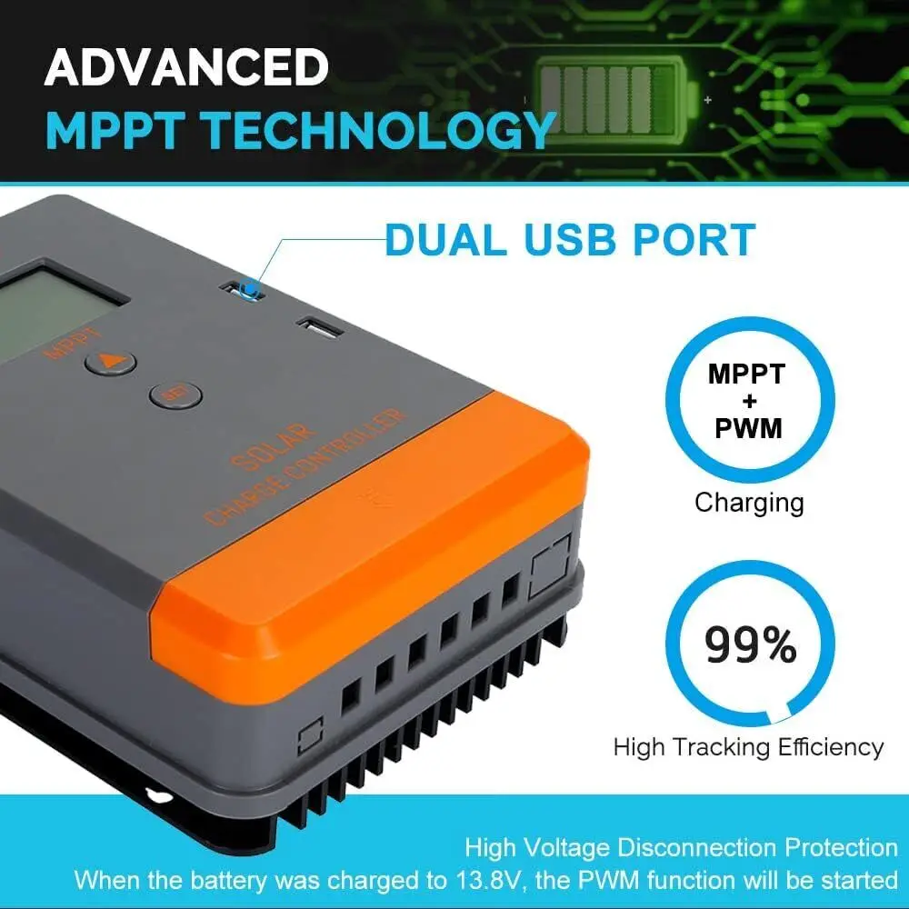 PowMr Keeper Series MPPT Solar Charge Controller 20A/30A/40A 12V 24V Automatic PV Regulator LCD USB for Lithium LiFePO4 Gel Flooded Battery Off Grid Solar System - view 6