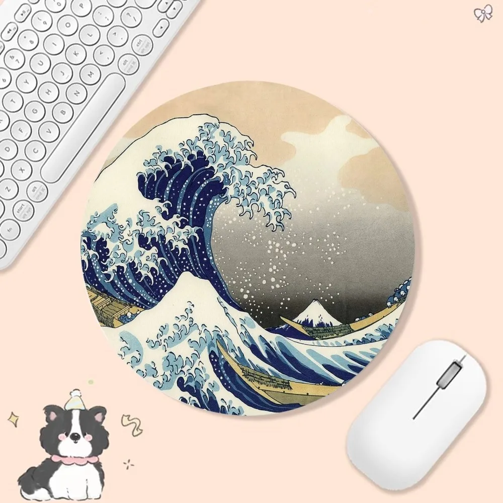 Japan Art Great Waves Mousepad INS Tide Round Office Student Gaming Thickened Writing Pad Non-slip Cushion Mouse Pad for PC