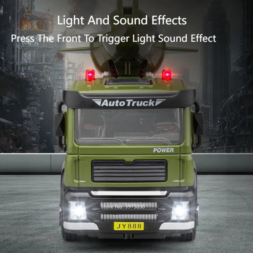 Coche de juguete militar de lanzamiento no tripulado para niños, modelo de aleación fundido a presión con luz de sonido extraíble, modelo de vehículo de caída de un litro, regalos para niños, 1/32