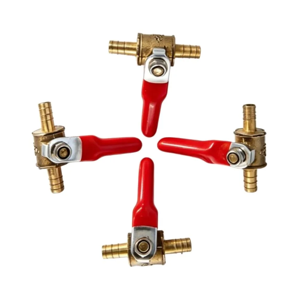 Through Type Brass For Mini Ball Valve with Red Handle for Pneumatic Systems - Designed for 6mm 8mm 10mm 12mm Inline Tubing