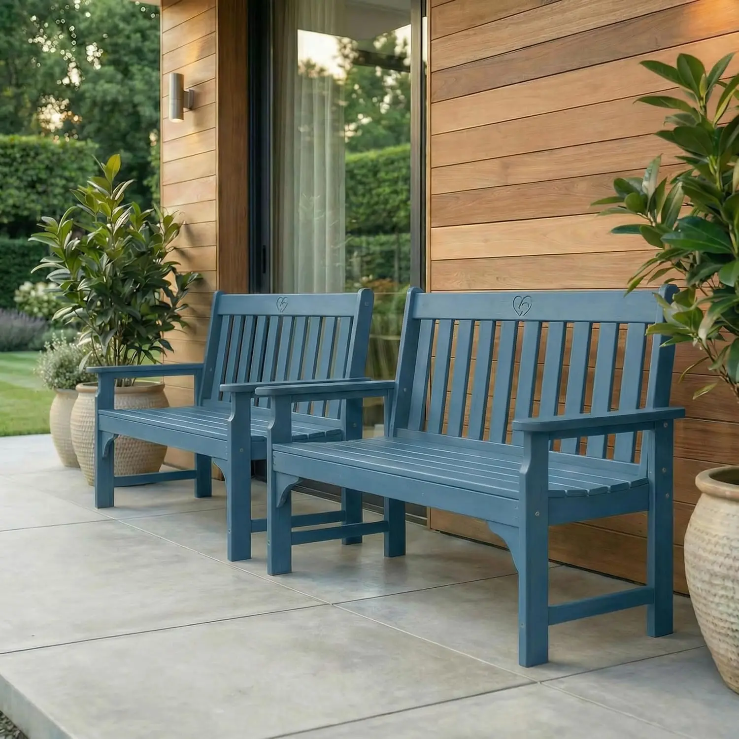 

2-Person Outdoor Garden Bench, HDPE All-Weather Patio Bench with Backrest & Armrests, Heavy Duty Outdoor Seating, Customized