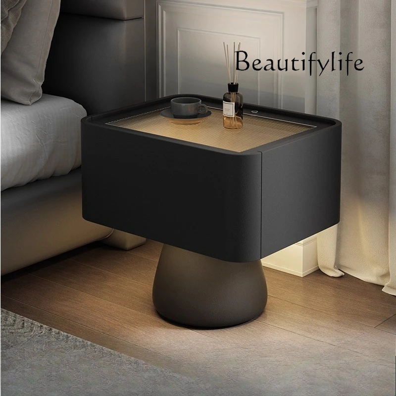 

Wabi Sanfeng Bedside Table Italian Minimalist Bedroom Vintage Black Bedside Storage Cabinet Premium Storage Cabinet
