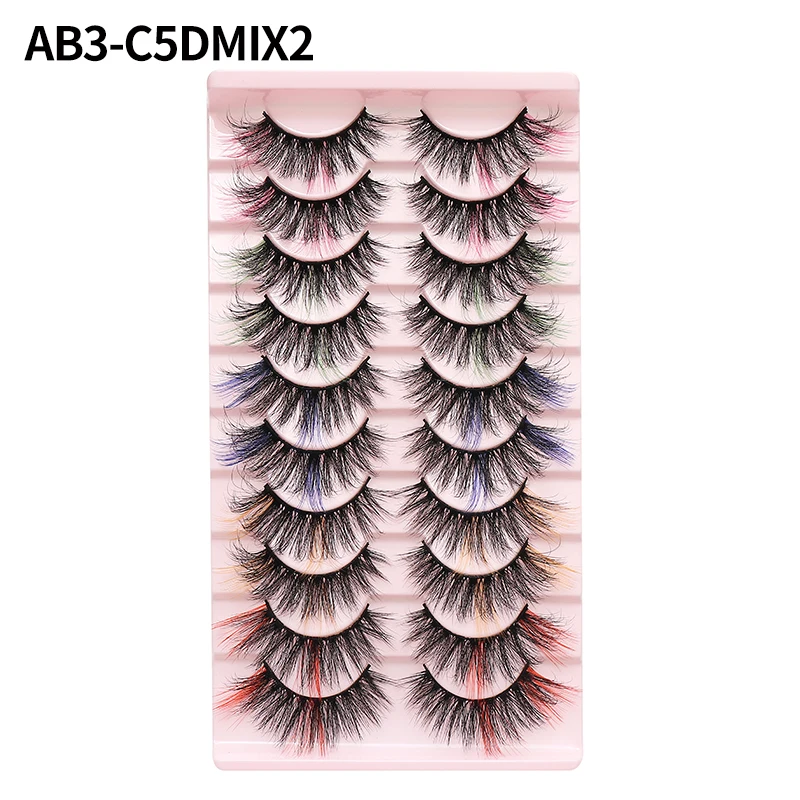 DINGSEN 10 Paar MIX Farbige DD-Curl-Wimpern für Make-up, Kunstnerz-Wimpern, Vollstreifen-Wimpern, Rot, Blau, Grün – Detail 12