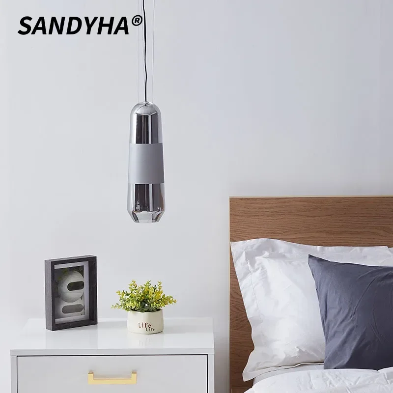 

SANDYHA Nordic Modern Pendant Lamp Led Glass Room Decor Chandelier Home Hanging Lights for Bedroom Bedside Dining Living Study