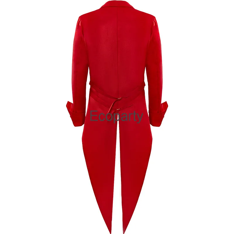 New Mens Medieval Victorian Costume Red Vintage Tailcoat Jacket Steampunk Magician Prince Cosplay Outfits Male Trench Coat