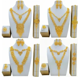 African 24K Gold Plated Jewelry Sets Wedding Dubai Necklace Earrings For Women Nigerian Indian Bridal 4PCS Set Party Gifts