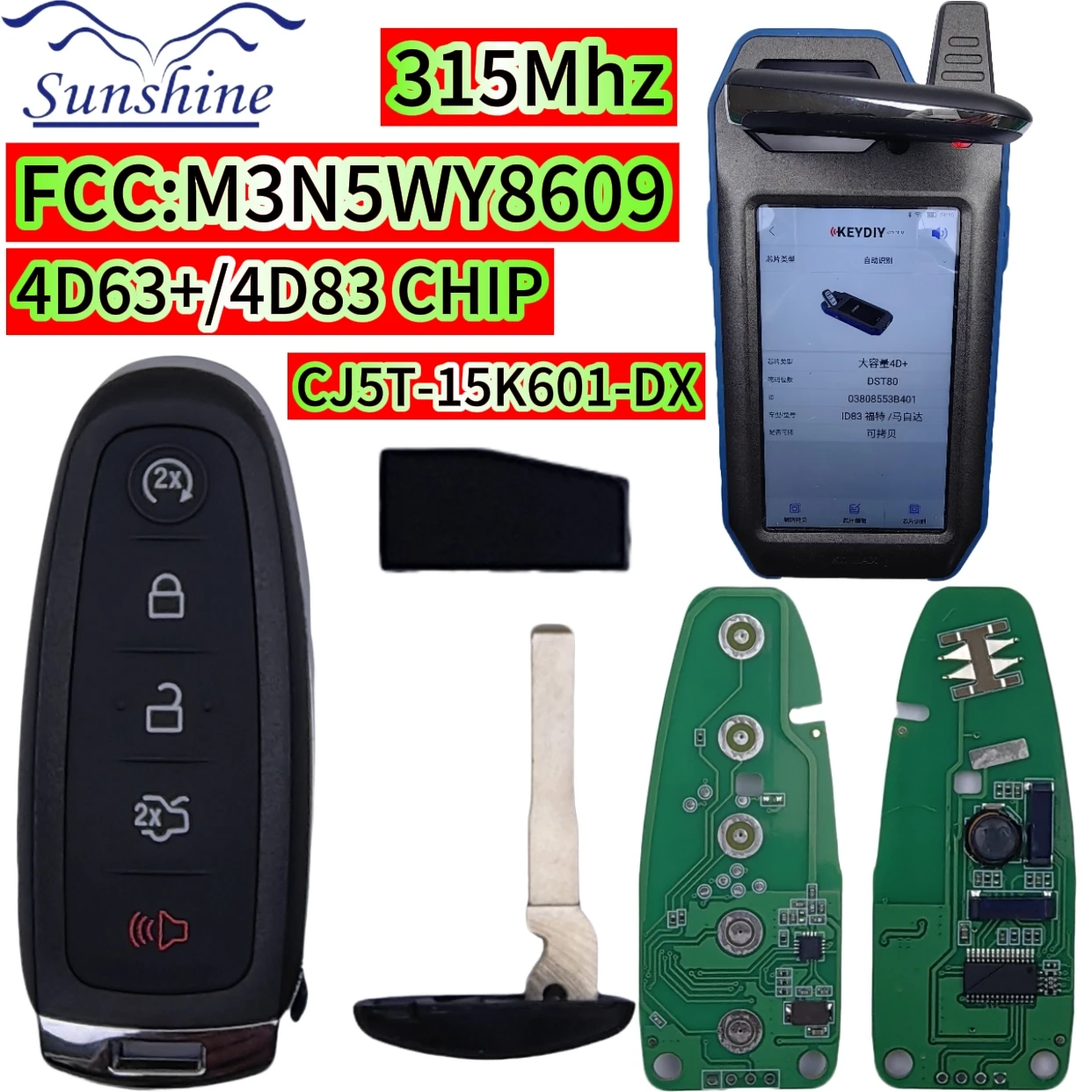

M3N5WY8609 CJ5T-15K601-DX 4D63+/4D83 DST80 315MHz Keyless Go Car Remote Key For Ford Escape Focus C-max Maverick 2013 - 2018