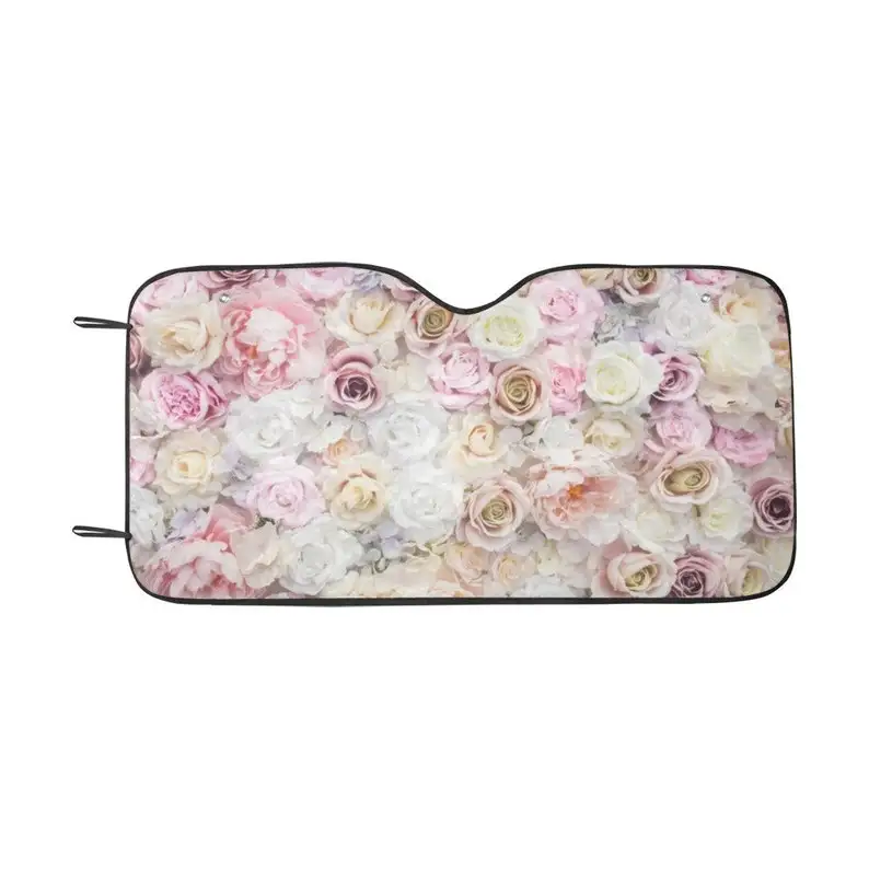 

Roses Flowers Sun Windshield, Floral Pastel Pink Car Accessories Auto Shade Protector Window Visor Screen Cover Decor