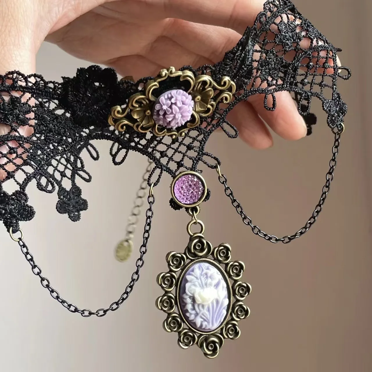 Collar de encaje negro para mujer, cadena de cuello a la moda, collares para clavícula, joyería gótica punk lolita vintage para chicas