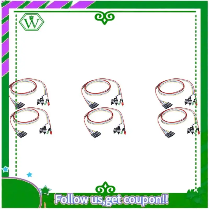 ABIK-6Pcs Computer Case ATX Power On Off Reset Switch Cable With 2 LED Light Light Red Green ATX Case Front Bezel Wire,65Cm