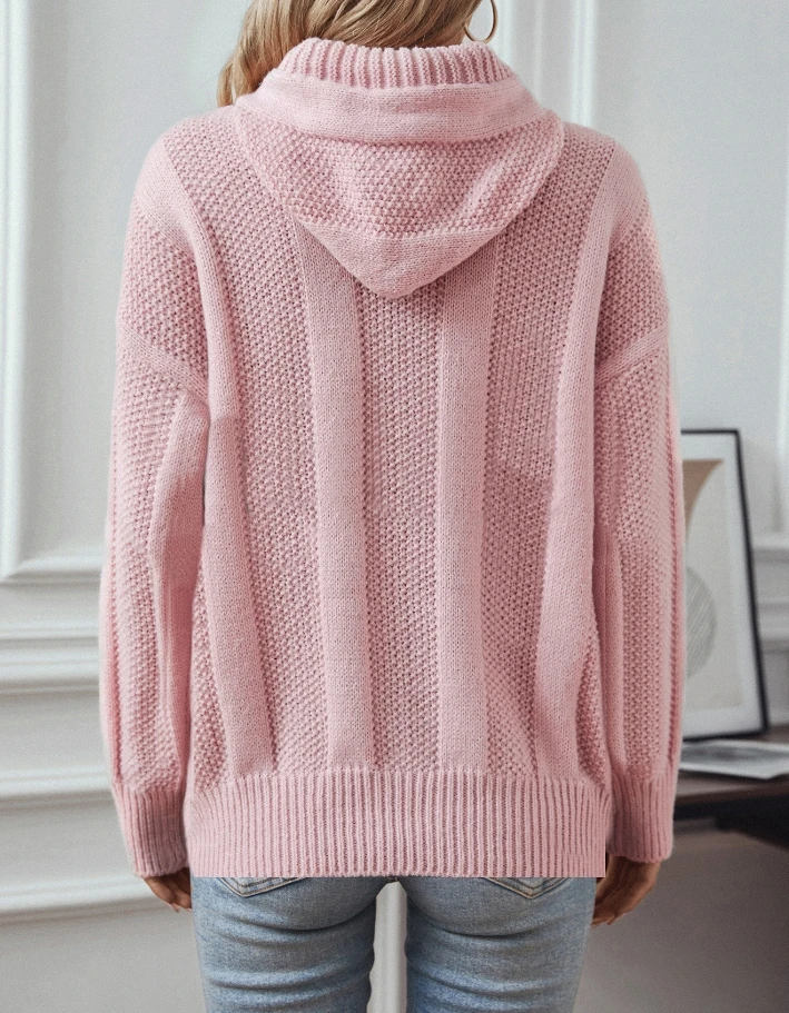 Women's Winter Sweaters Women's Urban Vintage Fashion Hoodie Solid Color Hoodie Knitted Sweater Long Sleeve Drawstring Hoodie