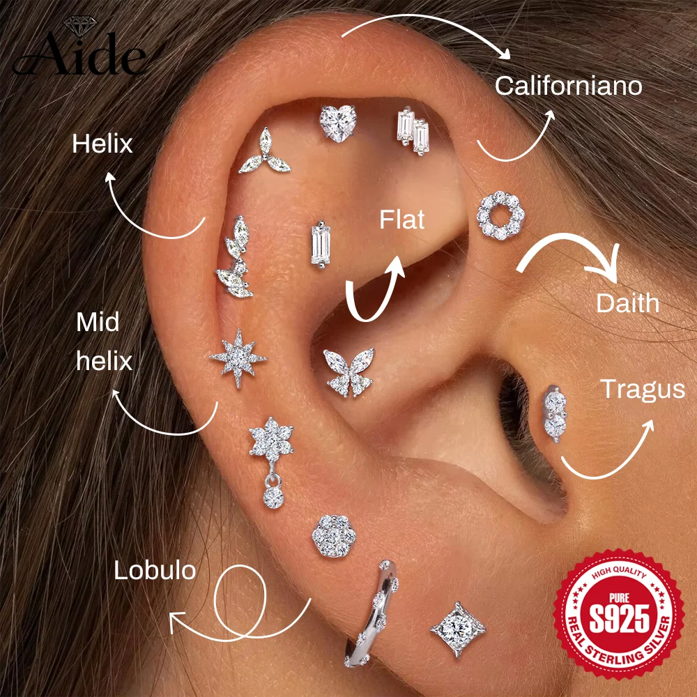 AIDE Moissanite Shiny Star/Heart/Devil's Eye Flat Back Internal Thread Piercing for Women Dainty Birthday Anniversary Gifts