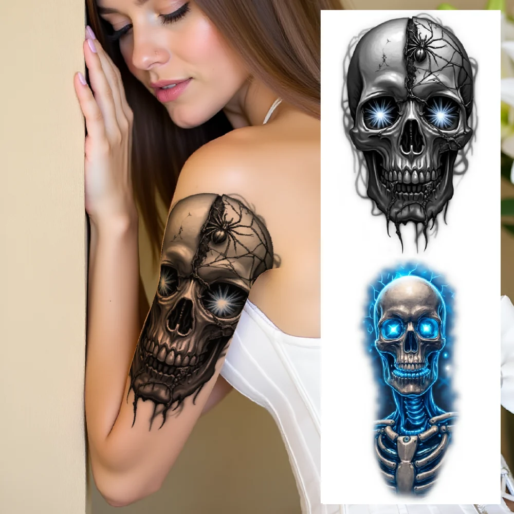 3pcs Temporary Tattoo Snake Skull Fox Cloak Bat Wing Skull Realistic Temporary Tattoos Spider Skull For Women Arms Adults