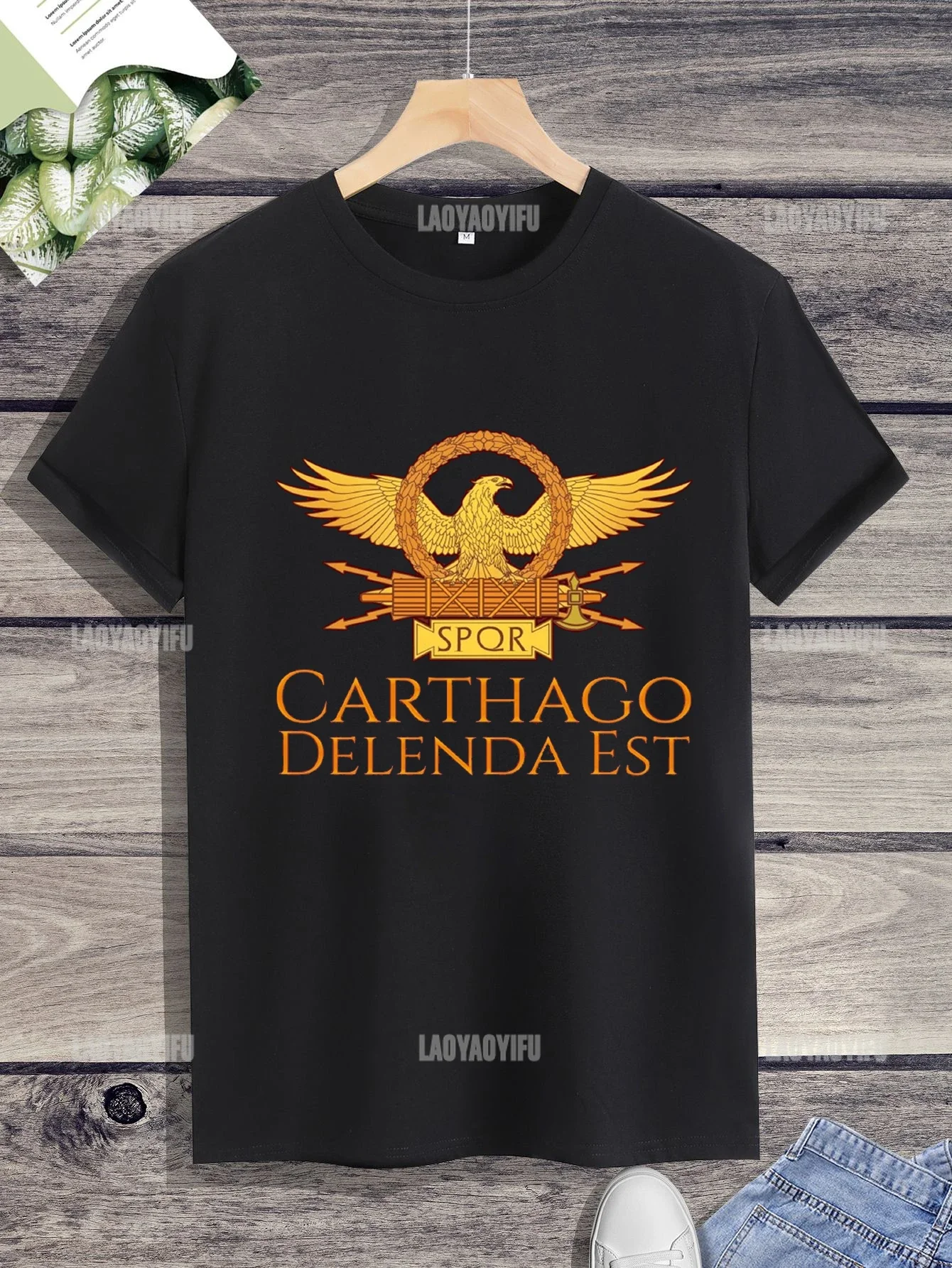 Ancient Classical Roman History Carthago Delenda Est Latin Quote Tee Men Short Sleeve SPQR T Shirt Imperial Golden Eagle T-shirt