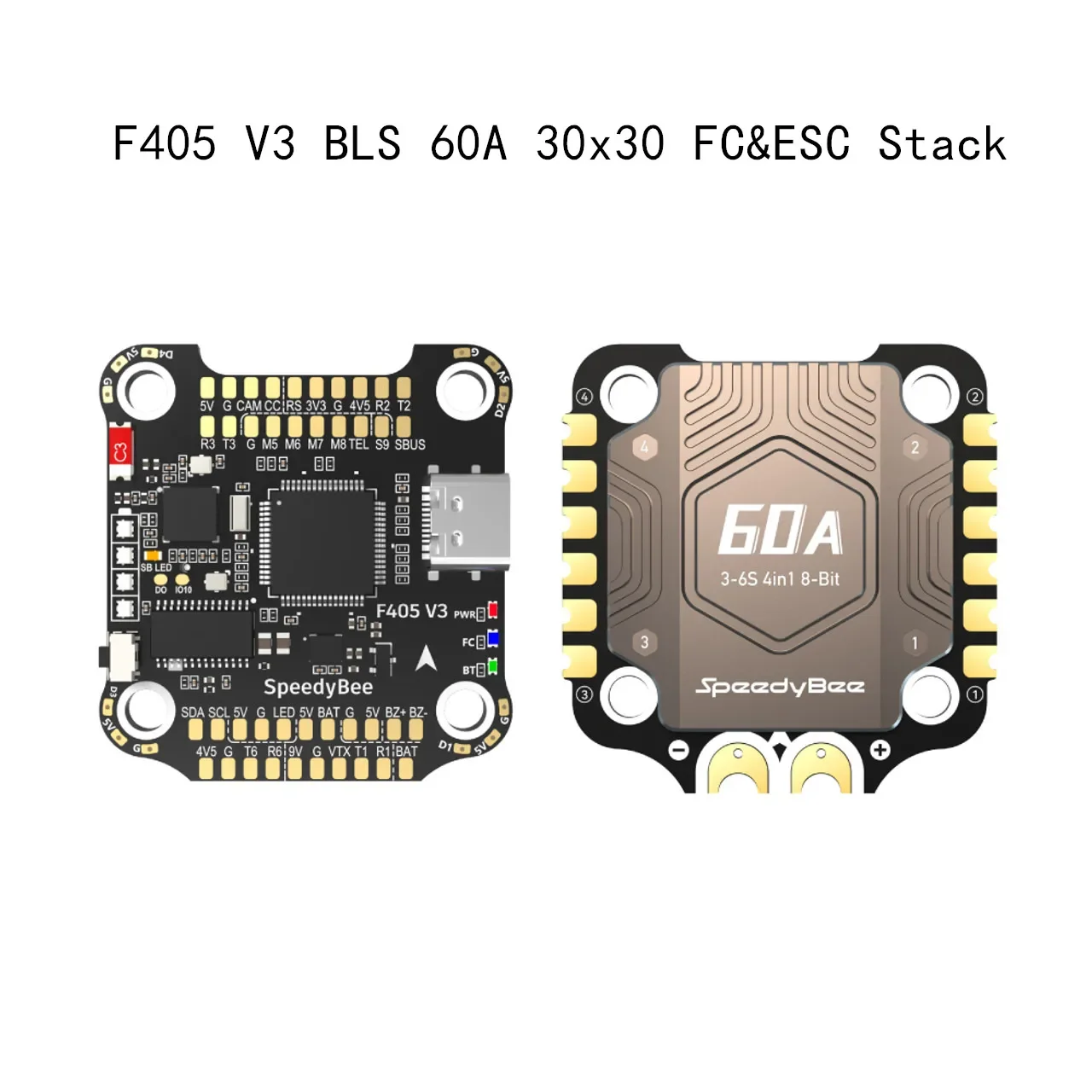 SpeedyBee F405 V3 BLS 60A 30x30 FC&ESC Stack F405 Flight Controller with BLHELIS 60A 4in1 ESC