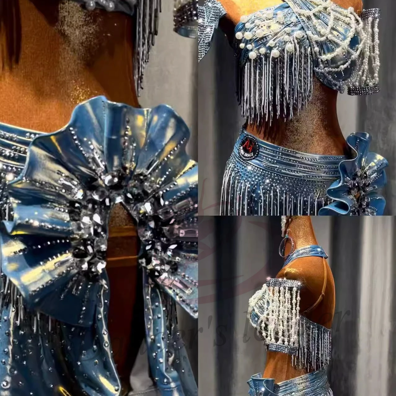 Latin dansers, volwassenen, kinderen, hoogwaardige op maat gemaakte Pearl Galaxy-jurk, Tango Samba AB Stone Performance-jurk