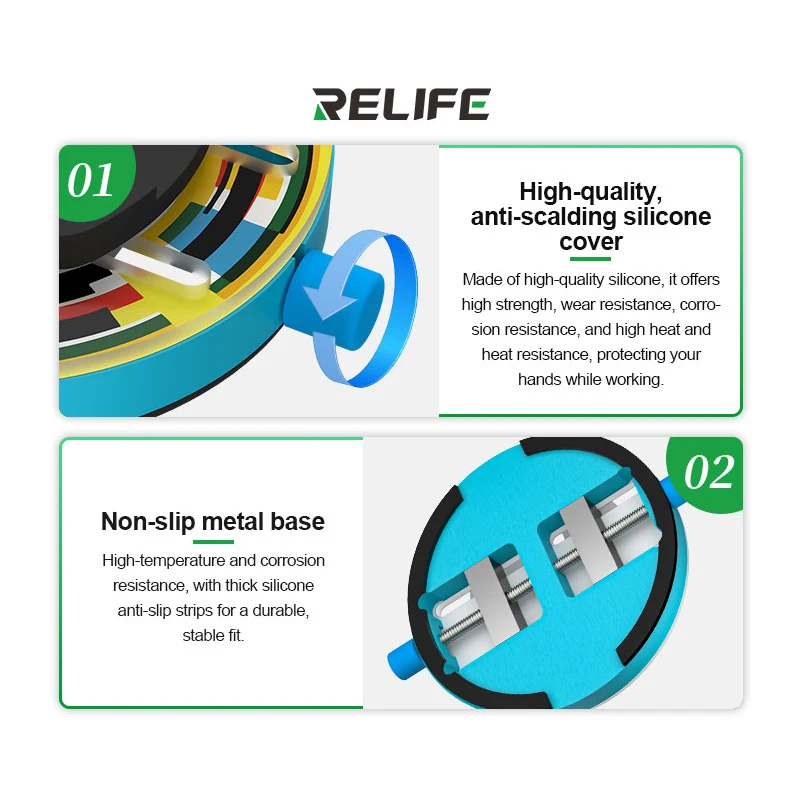 RELIFE RL-601Q Rotating Circular Clamp Tempered Insulated Glass Fixtures Strong Compatibility Multifunction Phone Repair Fixture