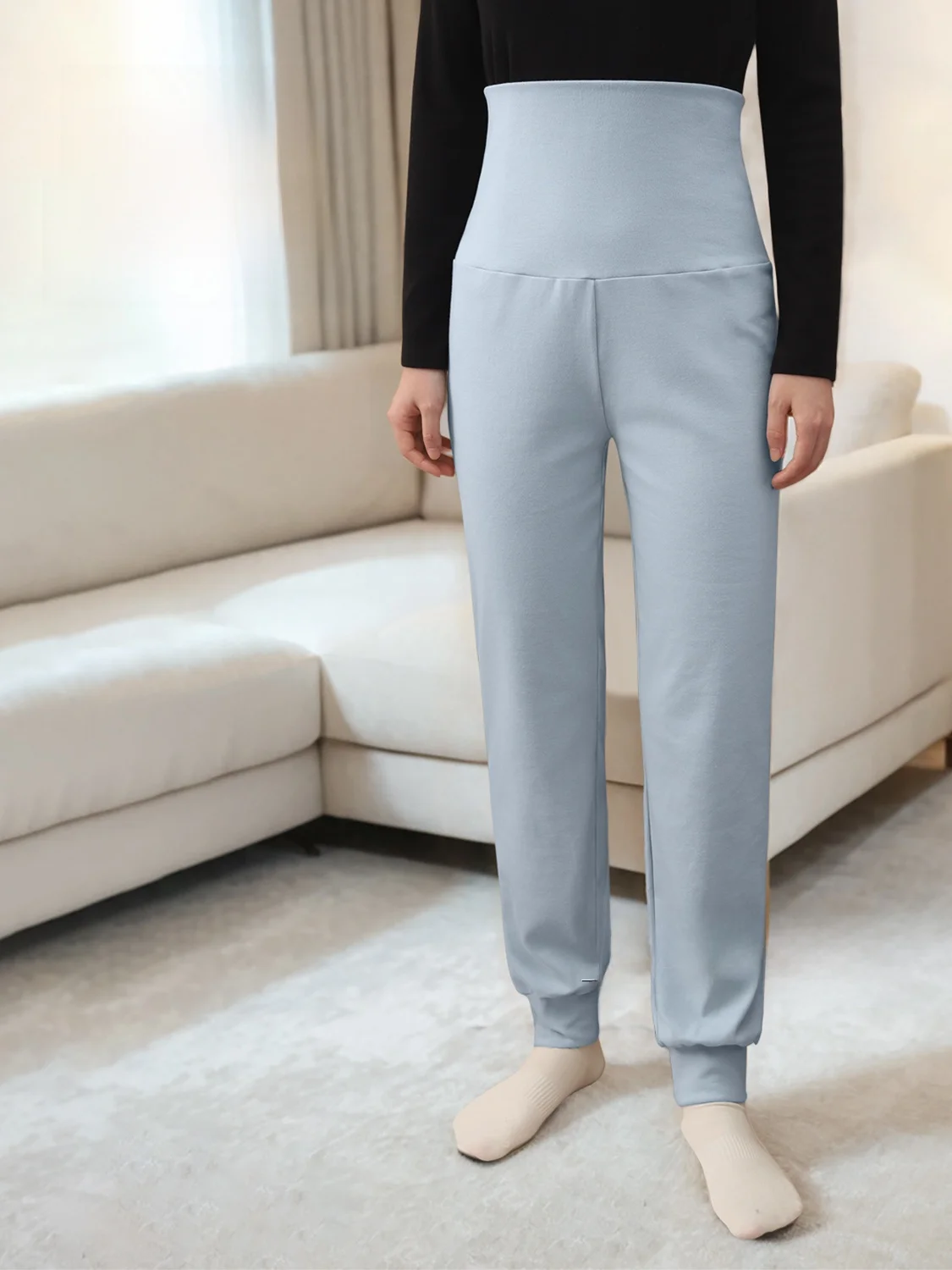 high-waist-warm-belly-sleep-pants-cotton-elastic-bottom-home-clothes-women's-comfortable-loose-fit-long-pants-autumn-trousers