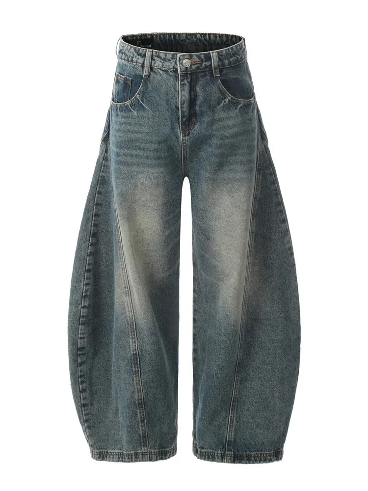

American Waed Vintage Men's Knife Jeans Loose Wide Leg Long Trousers Casual Sle Cotton Blend Youth Faion