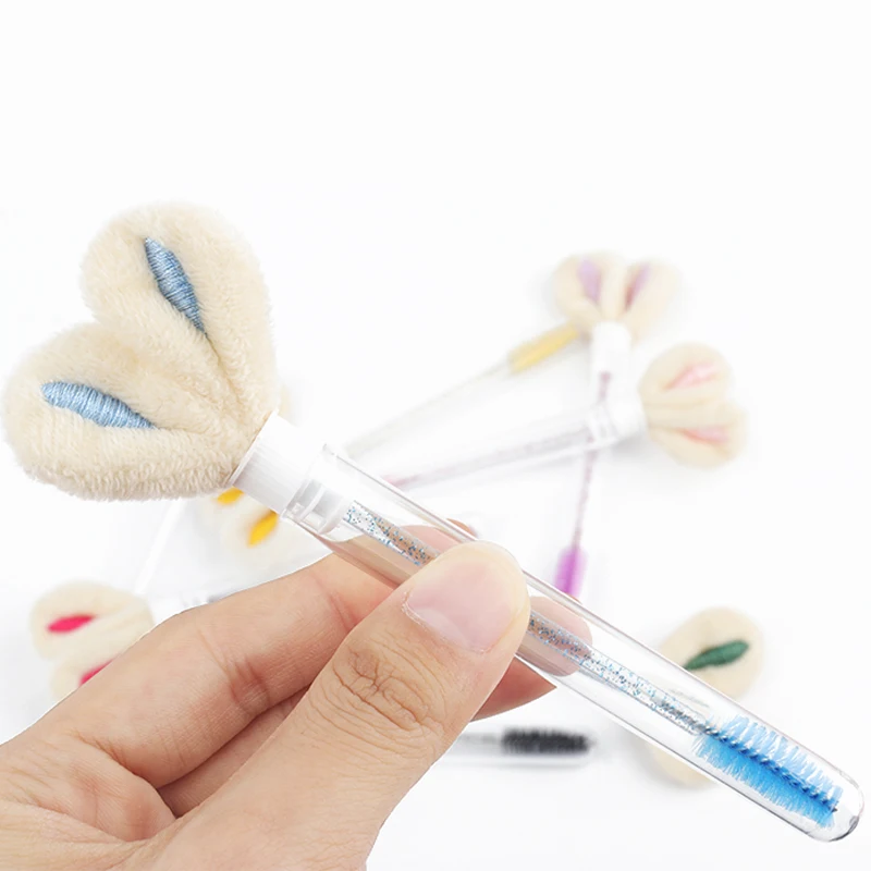 10 pièces Tube brosse à cils Extension de cils pinceaux de maquillage peigne à sourcils oreilles de lapin concepteur faux cils microbrosse outil de beauté