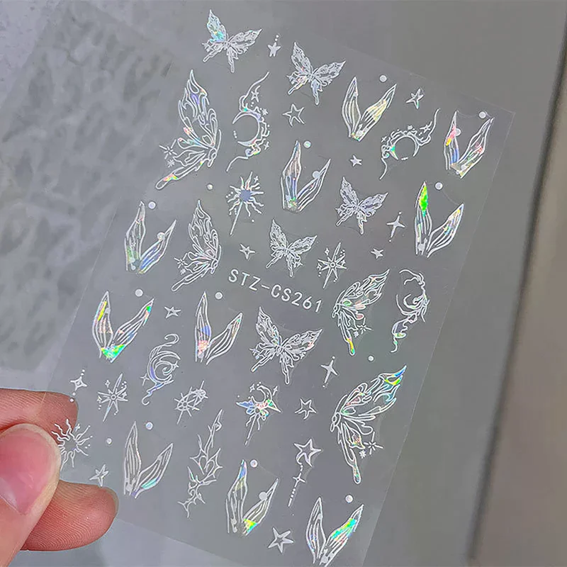 2024 Dream Shining Mermaid Tailed Butterfly Nail Stickers Shell Butterfly Nail Decals 3D Nail Art Design Decoration Decals