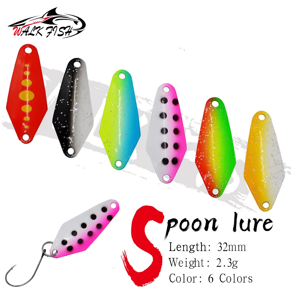 WALK FISH 6 Teile/los 3,2 cm 2,3g Löffel Köder Angeln Köder Metall Bunte Pailletten Löffel-förmigen Künstliche Köder forelle Lachs Spinner