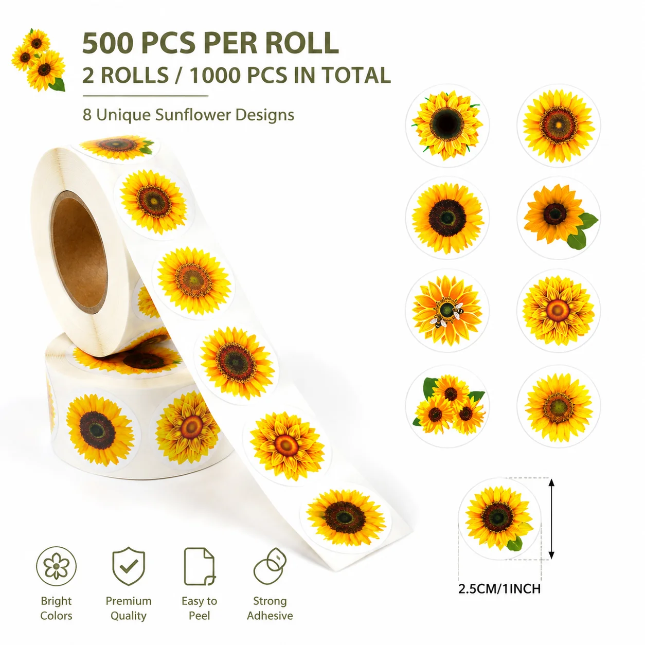 Fragile Sticker Waterproof Pvc Peel And Stick Labels 1 Inch Round Paper Sunflower Stickers For Cards Flower Printed Warning